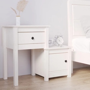 vidaXL Нощно шкафче, бяло, 79, 5x38x65, 5 см, борово дърво масив (814541)