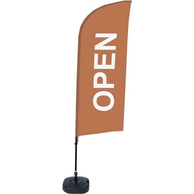Jansen Display Kompletní sada reklamní vlajky ve tvaru křídla, Otevřeno, hnědá, anglicky ECO, 1105 x 3300 mm