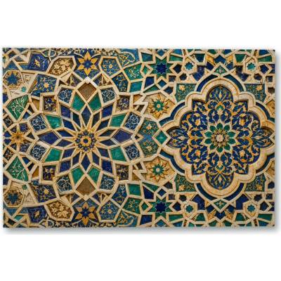 Plakát – Geometrický ornament v modré a tyrkysové 135 × 90 cm Bez rámu Ne Bez rámu