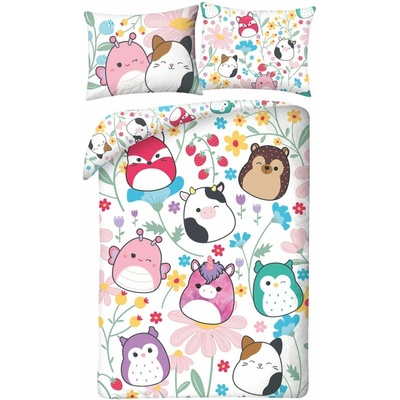 Halantex Obojstranné obliečky z mikrovlákna Squishmallows motív Flower Friends zipsové zapínanie 70x90 140x200