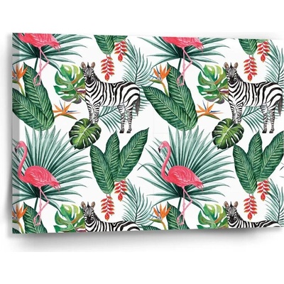 Sablio Obraz Zebra a Plameniak - 90x60 cm