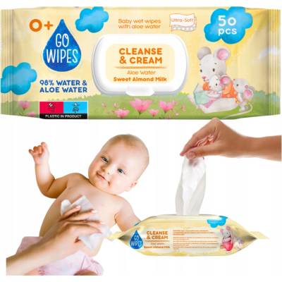 GoWipes Dětské vlhčené ubrousky s Aloe vodou a mandlovým mlékem 50 ks