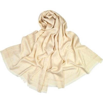 Classic Scarf béžová šála se třpytivým zlatým vláknem a jemnými květy