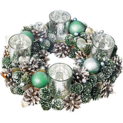 MagicHome Vianoce Věnec zeleno-stříbrný, 30 cm