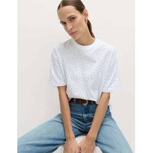 Marks & Spencer Раирана къса тениска свободен крой от чист памук Marks & Spencer бяла Marks & Spencer | Byal | ЖЕНИ | 6