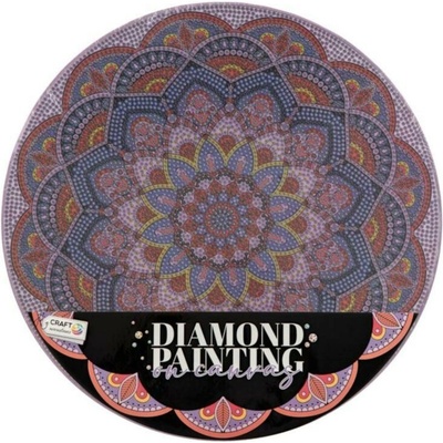 Diamantové malování mandala - květina fialová průměr 30cm s doplňky ve fólii