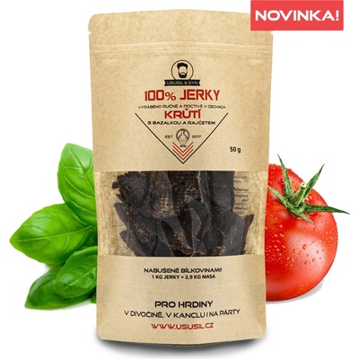 Usušil & Syn 100% Jerky Krůtí S Bazalkou a Rajčetem 50 g