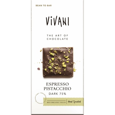 Vivani hořká Espresso a pistácie 75% Bio 80 g