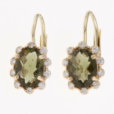 My Moldavite Zlaté náušnice s vltavíny a brilianty 2420-4C