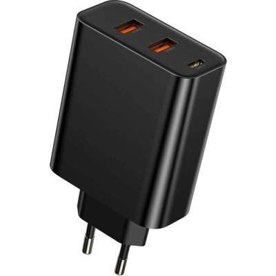 Baseus Dual USB-A & USB-C QC 3.0 Wall Charger 60W (CCFS-G01) - захранване за ел. мрежа с 2xUSB-A и USB-C изходи и технология за бързо зареждане (черен)