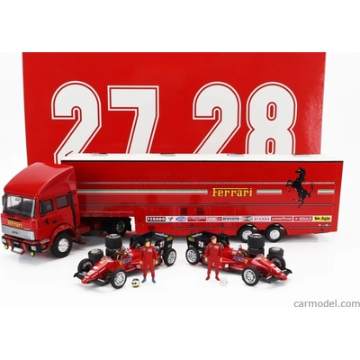 Brumm Iveco fiat Fiat Iveco 190 Truck Car Transporter Monaco Gp 1984 With 2x F1 Ferrari 126ck Turbo N 27 Michele Alboreto N 28 Rene Arnoux + Figures And AccessoriesRed 1:43