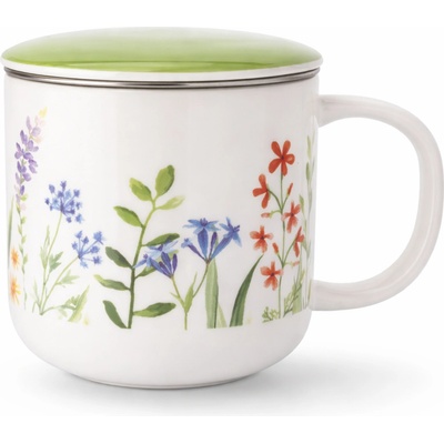 Design Altom Hrnček so sitkom a viečkom Jarná lúka porcelánový hrnček na čaj a bylinky 380 ml