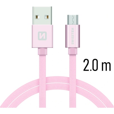 Swissten 71522305 USB 2.0, zástrčka A - zástrčka micro B, opletený, 2m, růžovo-zlatý