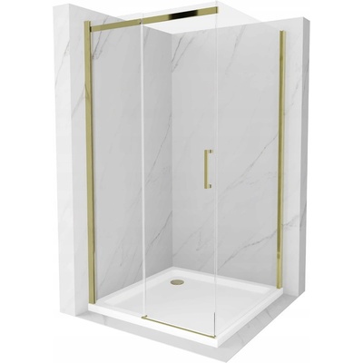 Mexen Omega разтегаем душ кабина 100 x 100 см, прозрачна, златна + поддушово (825-100-100-50-00-4010)