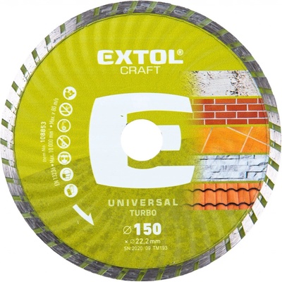 EXTOL CRAFT 108853 kotouč diamantový řezný, turbo - suché i mokré řezání, O 150x22,2x2,3mm