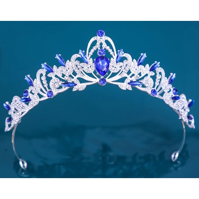 Naishide Jewelry slavnostní postříbřená korunka do vlasů s modrými krystaly