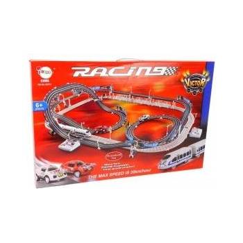 LeanToys Huge Race Set Car track + Electric train track Racing Set