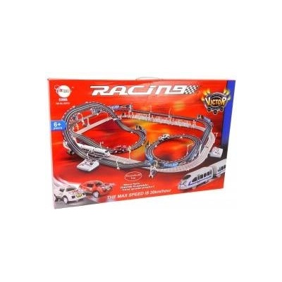 LeanToys Huge Race Set Car track + Electric train track Racing Set