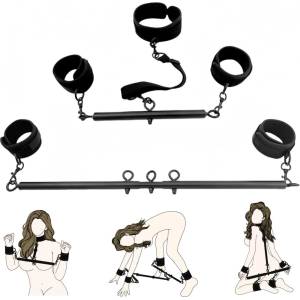 SuperLove Ultimate Adjustable Bondage Spreader Bar Set Black
