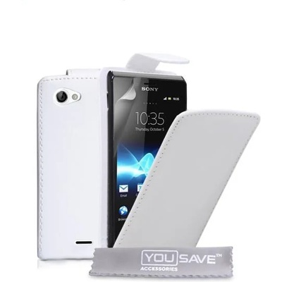 Sony Xperia J ST26i Flip Калъф Бял + Протектор