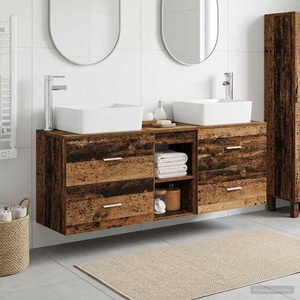 vidaXL Комплект шкафове за баня 3 бр. Старо дърво 136 x 35 x 80 см (3405857)