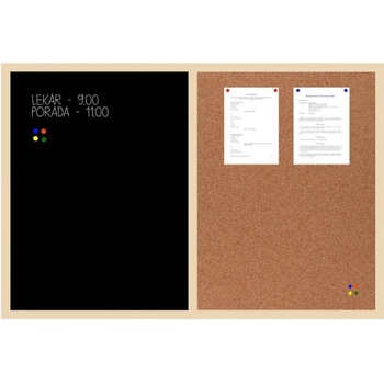 Toptabule.sk KMTDRC Kombinovaná tabuľa čierna v drevenom ráme + 6 farieb rámu 90 x 60 cm