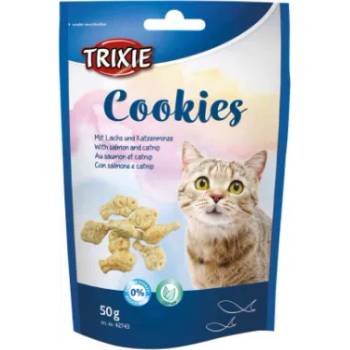 TRIXIE Cat Cookies - Лакомство за котки, вкусни бисквити със сьомга и катнип, 50 гр. /4 пакета