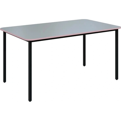 JSBR 150 N jídelní stůl kovová podnož černá deska 18 mm deska šedá s hranou pastelově růžová 1500 x 900 mm