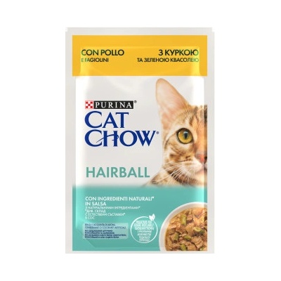 CAT CHOW Hairball s kuracím mäsom a zelenými fazuľkami v omáčke 85 g