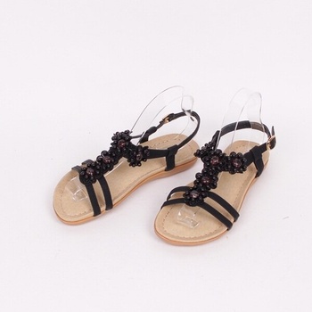 Черни дамски сандали с перли