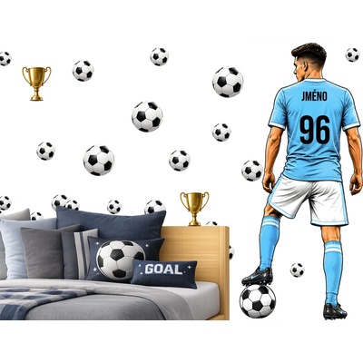 Nalepte.cz Fotbalista dres jméno na přání fotbalová samolepka na zeď arch 33 x 75 cm