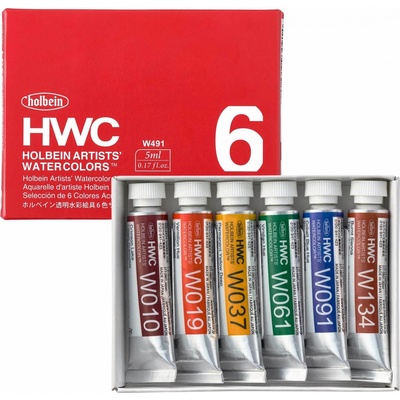Holbein akvarelové barvy 5ml, sada 6 ks