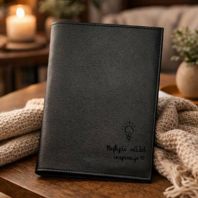 Obal na knihu z ECO kůže NEJLEPŠÍ UČITEL INSPIRUJE Barva: Černá, Rozměr: 25,5 x 35,5 cm