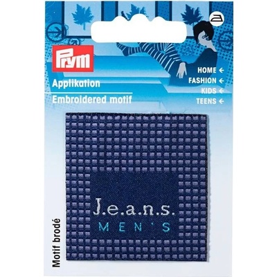PRYM Nášivka džínsový štítok Jeans Men's, štvorec, nažehľovací, modrá