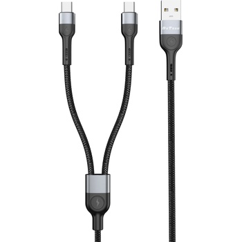 DeTech Кабел за данни DeTech DE-52UCC, 2 в 1, USB - 2хType-C, 1.0m, Черен - 40517 (40517)