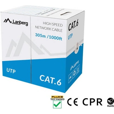 Кабел Lanberg CAT. 6 UTP, 305m solid Cu grey - LCU6-11CU-0305-S (LCU6-11CU-0305-S)