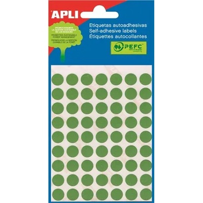APLI Етикет, кръгъл, 10 мм, с ръкописен текст, цветен, apli, зелен, 315 етикета/пак 2054 (2054)