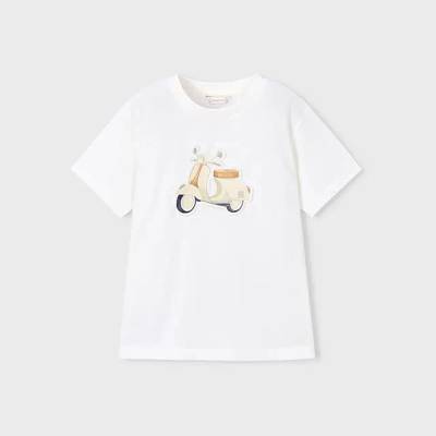 MAYORAL Тениска къс ръкав релефна щампа веспа в цвят сметана за мини момче Mayoral