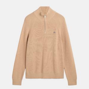 Gant Cotton Wool Rib Half Zip Fleece - Khaki