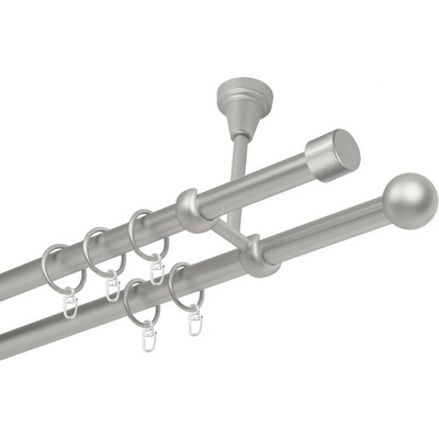 OK-GarnýžeCZ Garnýž kovová dvouřadá 19mm Pullo satina 460 cm do stěny / kroužky s háčkem