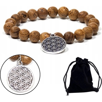 Milujeme Kameny žíhané s přívěskem květu života náramek kulička NKA74