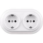 Elhard - Двойна керамична ретро розетка за дома с рамка SCHUKO 230V бяла (EF0089C)