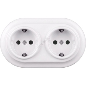Elhard - Двойна керамична ретро розетка за дома с рамка SCHUKO 230V бяла (EF0089C)