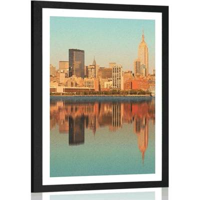 Plakát s paspartou okouzlující New York v odrazu ve vodě - 60x90 no frame