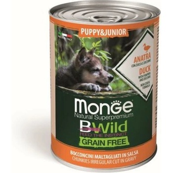 Monge Bwild Grain Free Puppy Kačacie kúsky v omáčke s tekvicou a cuketou 400 g