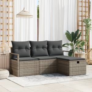 vidaXL Комплект дивани 4 бр. 4-Брой места Сив полиратан (3359148)
