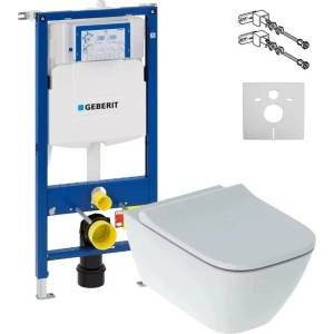 Geberit Промоционален комплект окачена тоалетна чиния + капак Geberit Smyle Square slim с плавно затваряне + скрито казанче Sigma със система за закрепване + звукоизолиращо уплътнение (500.683.00.2+111.928.00