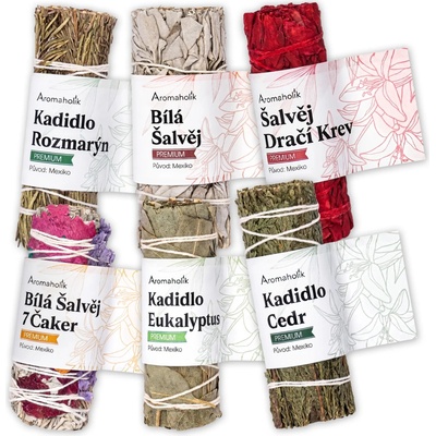 Aromaholik Šamanská sada 6 svazků bylin bílá šalvěj, dračí krev, 7 čaker, rozmarýn, cedr a eukalyptus