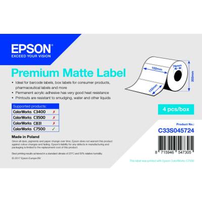 Štítky Epson Premium Matte 102 mm × 152 mm, 800 štítkov/kotúč