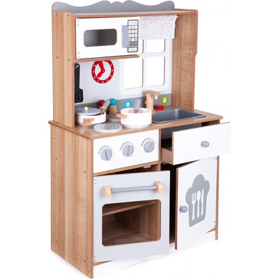 ECOTOYS Dřevěná kuchyňka na hraní pro děti s doplňkovým příslušenstvím 7253